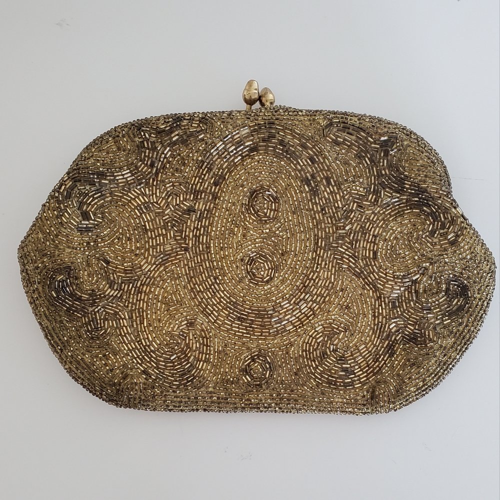 Vintage RICHERE 1950s Beaded Gold Clutch Handmade in Japan EXCELLENT CONDITION